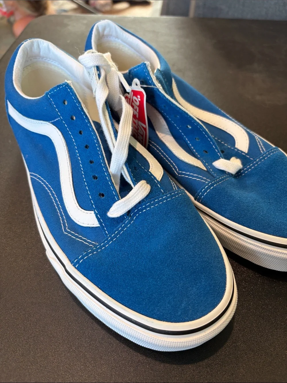 Vans Blue Suede & Canvas Low Top Sneakers with White Stripe brand New